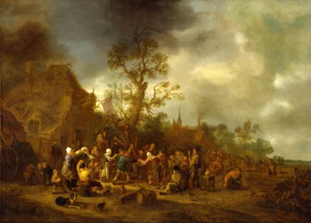 Camponeses Merrymaking fora de um Inn, 1642