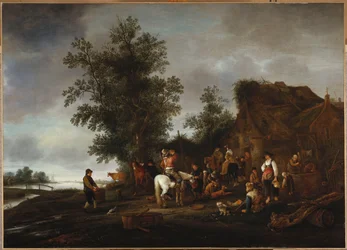 Viajantes se refrescando em uma taberna à beira-rio, 1664