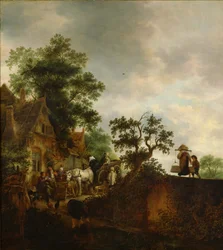 "" Viajantes parando em uma pousada na estrada "" Pintura de Isaac van ostade (1621-1649) 1645 Museu Nacional de Arte Ocidental, Tóquio Japão
