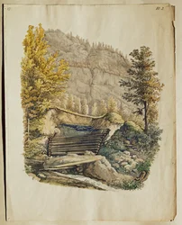 Sítio e muralha de uma casa de bloqueio de Hallstatt, descoberta depois de 1846 por Johann Georg Ramsauer ...