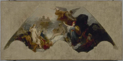 Minerva em luta com Força Brutal perante o Olimpo reunido, ca. 1872 (óleo sobre tela)
