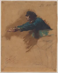Jovem inclinado para a frente com os braços estendidos (estudo para Soldados distribuindo pão aos pobres), c.1851