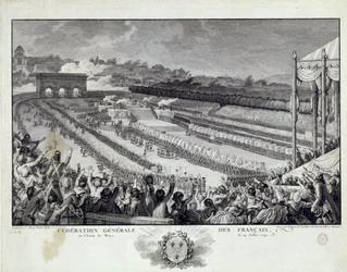 Revolução Francesa: vista da festa da Federação Geral dos Departamentos Franceses nos Champs de Mars, em Paris, em 14/07/1791. Ilustração de Isidore Helman (1743-1809) Paris do século XVIII, Musee Carnavalet