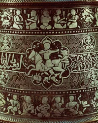 Detalhe de uma lâmpada, do Egito, 1282 (cobre e prata)