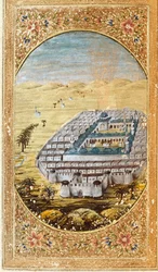 Vista de Meca (La Mekke), lugar de peregrinação muçulmana, e das planícies do Monte Arafat (Arafah), Arábia Saudita. Página retirada de uma edição do Alcorão