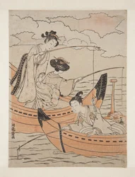 Boats of Love (Koi no fune) (impressão em bloco de madeira colorida)