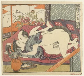 Amo o casal no serviço de chá Doze Vistas de Edo Sofisticado (título da série) Furyu Edo junikei (título da série no objeto)