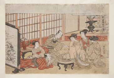 No. 1, A Party in the Yoshiwara (impressão a cores de bloco de madeira)