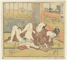 Mulher adormecida. Doze vistas do requintado Edo (título da série). Furyu Edo junikei (título da série no objeto)