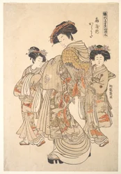 A cortesã Karauta do bordel Ōgiya, da série «Livro de modelos dos primeiros desenhos do ano, frescos como ervas da primavera» («Hinagata wakana no hatsu moyō»)