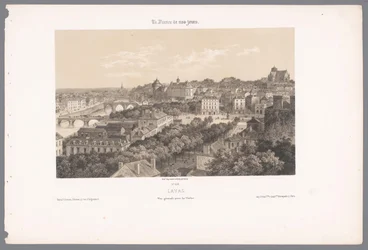 Vista de Laval do viaduto lava. Vue générale Prize du Viaduc (título no objeto) França contemporânea (título da série) La France de nos jours (título da série no objeto)