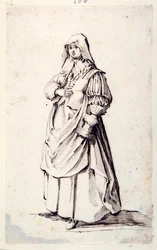 Figura Feminina (caneta e tinta marrom sobre papel)