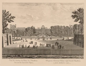 Vista do Palácio e dos jardins das Tulherias, a partir do pátio da Rainha
