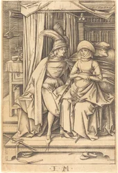 Casal sentado em uma cama, c. 14951503.