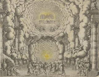 Projeto para um cenário de teatro criado por Giacomo Torelli da Fano para o balé 