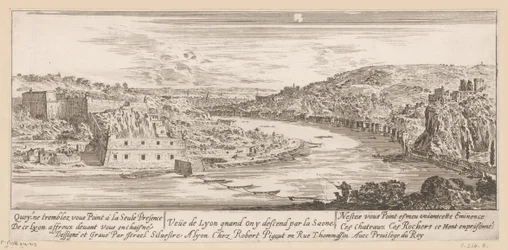 Vista de Lyon em uma curva do Saône Veue de Lyon quand on y descer par la Saone (título no objeto)