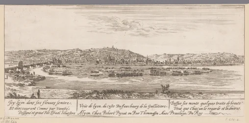 Vista de Lyon com o subúrbio de Guillotière
Veue de Lyon du coste Du fauxbourg de la Guillotiere (título sobre o objecto)