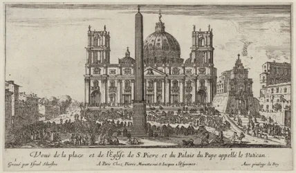 Vista da praça e da Igreja de S. Piere e o Palácio do Papa chamado Vaticano