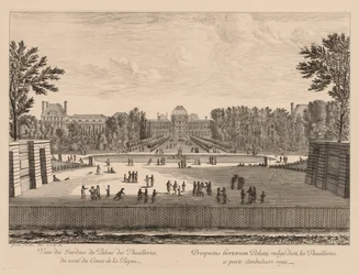 Vista do Palácio e Jardins das Tulherias, no lado de Cours la Reine, 1673.