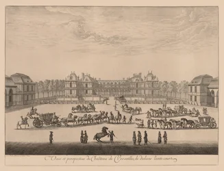 Vista e perspectiva do Palácio de Versalhes, de dentro do pátio, 1664.