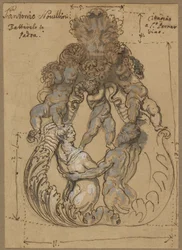 Aldrava de porta com Tritão, Nereida e Putti