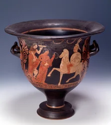 Krater de Cumae representando uma cena de oferendas (terracota, 320-310 a.C.)