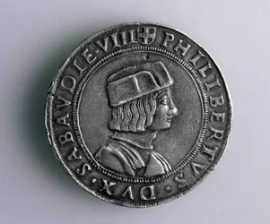 Moeda de 4-Teston (anverso) de Philibert II de Sabóia (1497-1504), do século XV-XVI (prata) (para reverso ver 165733)