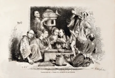 Um pequeno partido bebendo amor, da edição italiana de Tour du Monde, 1869
