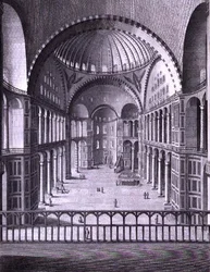 Uma Vista do Interior da Mesquita de Santa Sofia em Constantinopla tomada em 1786, gravada por Domenico Pronti (fl.1788-1815) 1788 (gravura)
