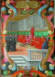 Reunião do Grande Conselho de Veneza, presidida pelo Doge Sebastiano Venier
