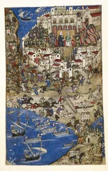 Adicionar 27695 f.5 Captura de Trípoli na Síria pelo Sultão do Egito em 1288, do Tratado dos Vícios (velino)