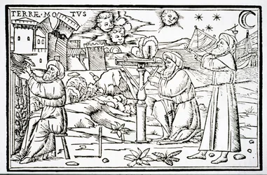 Astrólogos Árabes, cópia de uma ilustração de In Somnium Sciopinis de Macrobius, Veneza 1513, usada em uma História da Magia, publicada no final do século XIX