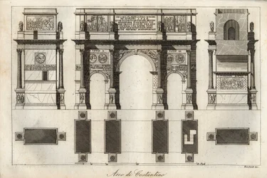 Arco de Constantino em Roma (315 d.C.) - gravura de «Usi e Costumi di Tutti i Popoli dell