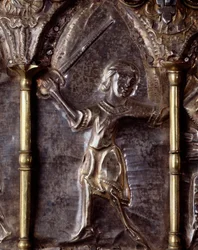 Arca de Barbarossa, com cenas da vida de São João Batista (madeira, folha de prata e pedras