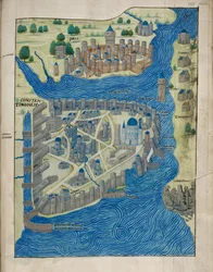 Arundel 93 fol.155 Mapa de Constantinopla e Pera, de 