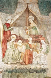 Bicocca degli Arcimboldi: fresco do século XV, detalhe do corte de tecidos e um anão (fresco)