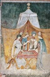 Bicocca degli Arcimboldi: afresco do século XV, detalhe do jogo de damas (fresco)