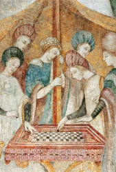 Bicocca degli Arcimboldi: afresco do século XV, detalhe do jogo de damas (fresco)