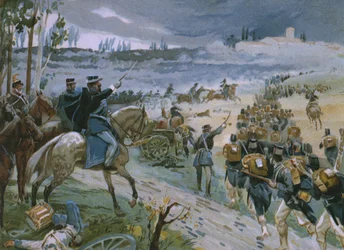 Captura de Roma através da quebra de Porta Pia em 20 de setembro de 1870, ilustração de um álbum sobre a história do Risorgimento feito para o chocolate Talmone, final do século XIX