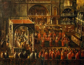 Cerimônia na Basílica de São Marcos em Veneza, pintura de artista anônimo, Itália