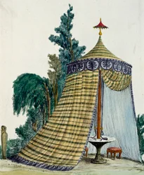 Pavilhão chinês no jardim, cerca de 1810, gravura, Itália