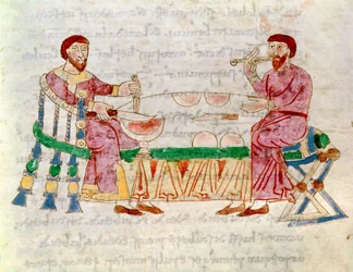 Códice 132 Livre 22 Chap.1 A Refeição, de De Universo de Rabanus Maurus (c.780-856) 1023