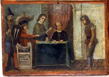 Condenação de um cidadão na presença do juiz e dos representantes da cidade, 1273. Arquivo do Estado, Siena