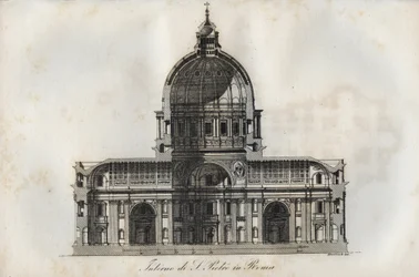 Corte transversal da Basílica de São Pedro (Basílica de São Pedro) em Roma - gravura de «Usi e Costumi di Tutti i Popoli dell
