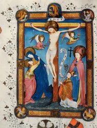 Crucificação, ilustração do Missal do Mestre Pancratino, c. 1430 (vellum)