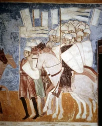 Cruzados que ouvem o discurso de Ottone Visconti (1208 - 1295). Fresco de Rocca di Angera, início do século XIV.