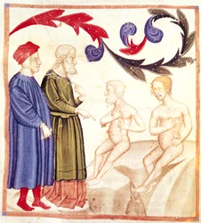 Dante, Virgílio e os atingidos pela peste, da divina comédia por Dante Alighieri (1265-1321)