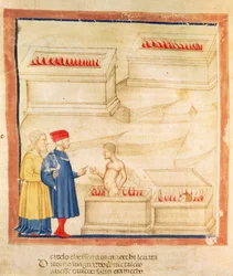 Dante e Virgílio (70-19 a.C.) descobrem o Conde Ugolino, de "A Divina Comédia" de Dante Alighieri (1265-1321) (velino)