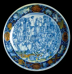 Prato decorado que representa a alegoria de Selene, deusa da Lua na mitologia grega. Proveniente de Faenza, cerca de 150. Florença, Museo Nazionale del Bargello