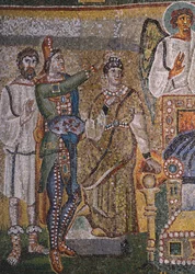 Pormenor de Cenas da primeira vinda de Cristo e da infância de Jesus, mosaico do arco triunfal da basílica de Santa Maria Maggiore, Roma, Itália, século V